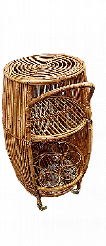 Wicker and bamboo bar cart, 1960s