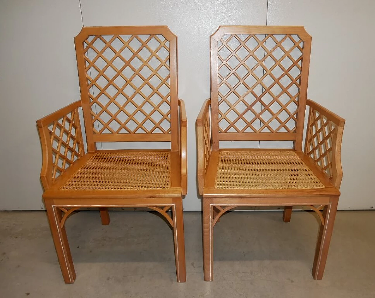 Pair of beech armchairs in colonial style, 60s 1370965