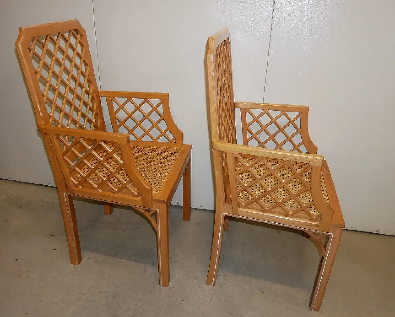 Pair of beech armchairs in colonial style, 60s 1370966