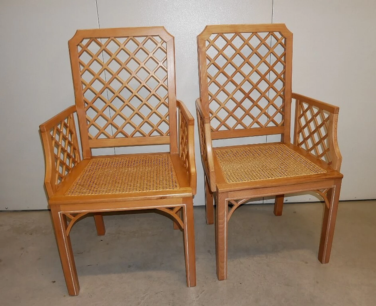Pair of beech armchairs in colonial style, 60s 1370973