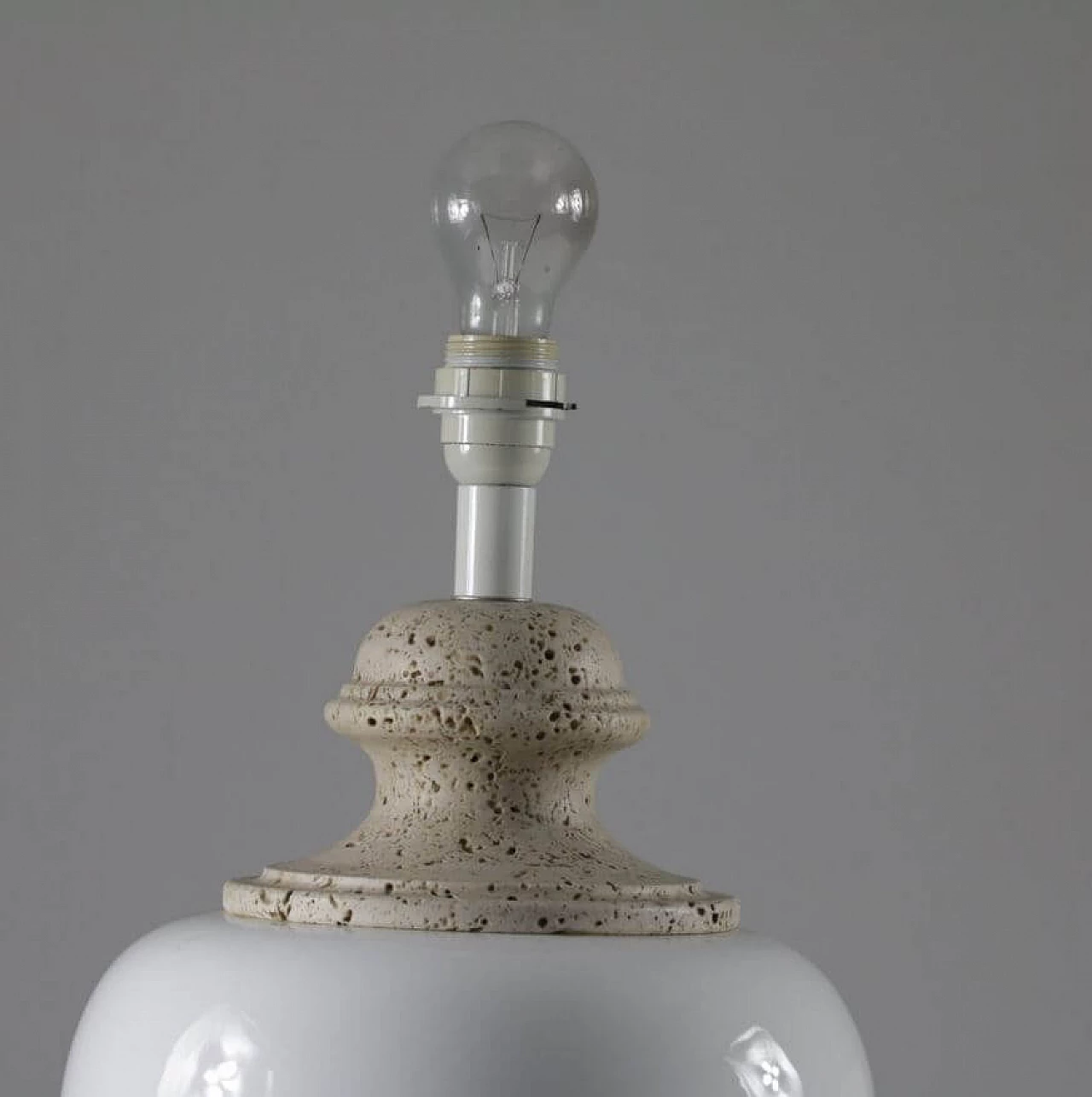 Coppia di lampade da tavolo in ceramica e travertino, anni '50 1371151