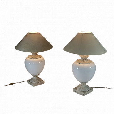 Pair of ceramic and travertine table lamps, 1950s