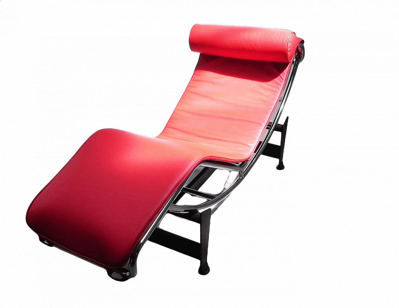 Chaise longue in metallo cromato e pelle rossa, anni '90 1371556