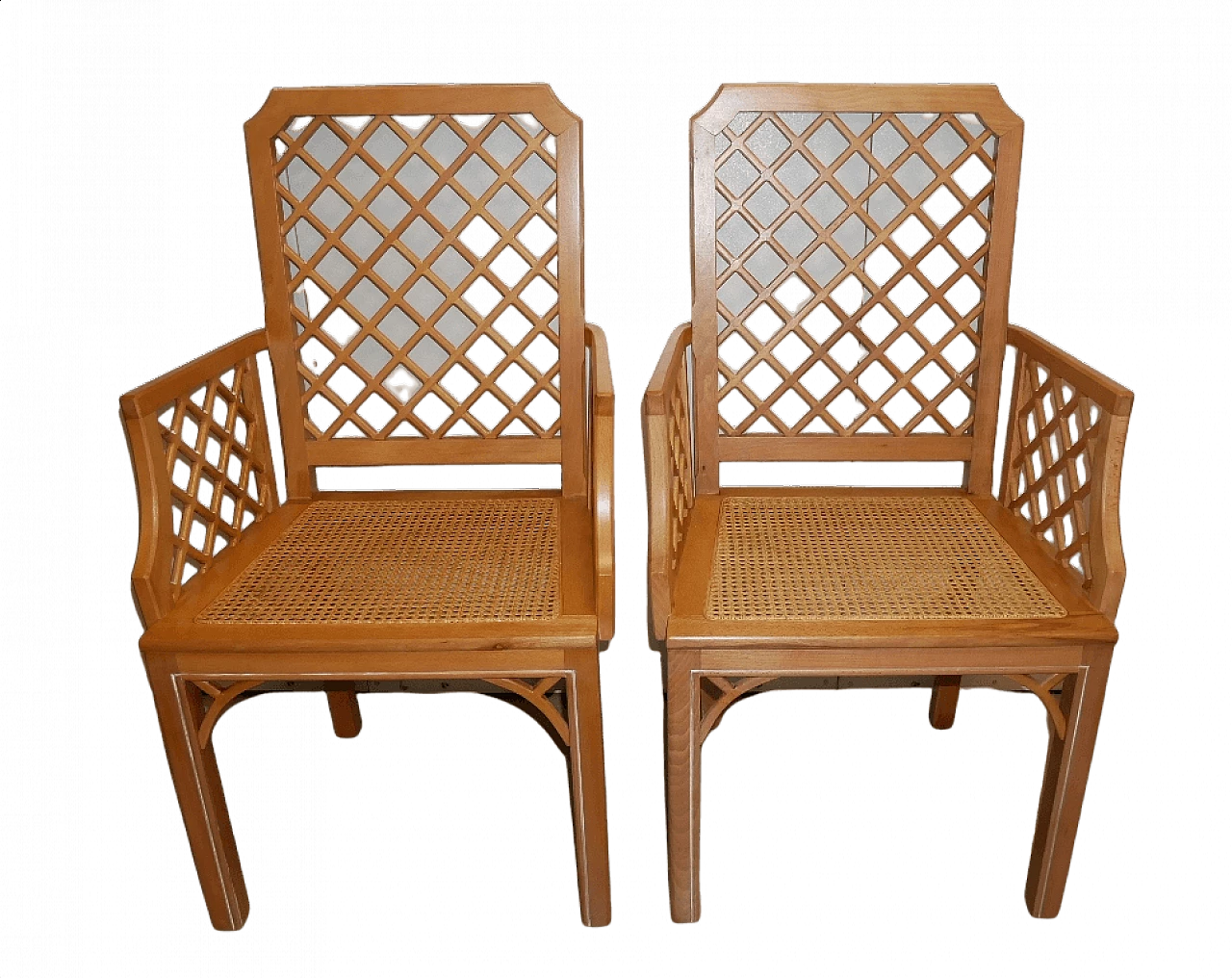 Pair of beech armchairs in colonial style, 60s 1371647