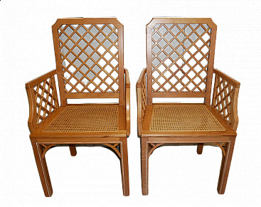 Pair of beech armchairs in colonial style, 60s