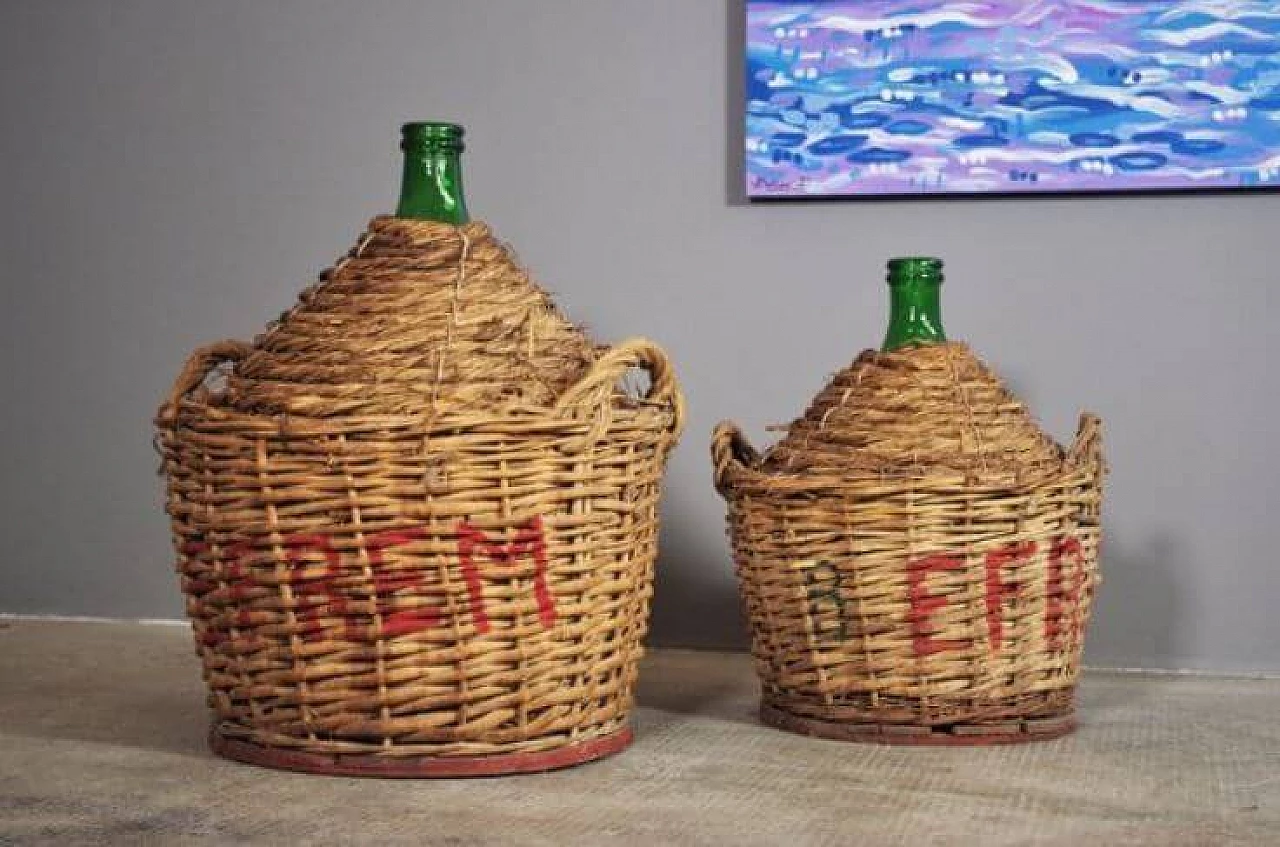 Pair of green glass demijohns, 1950s 1371774