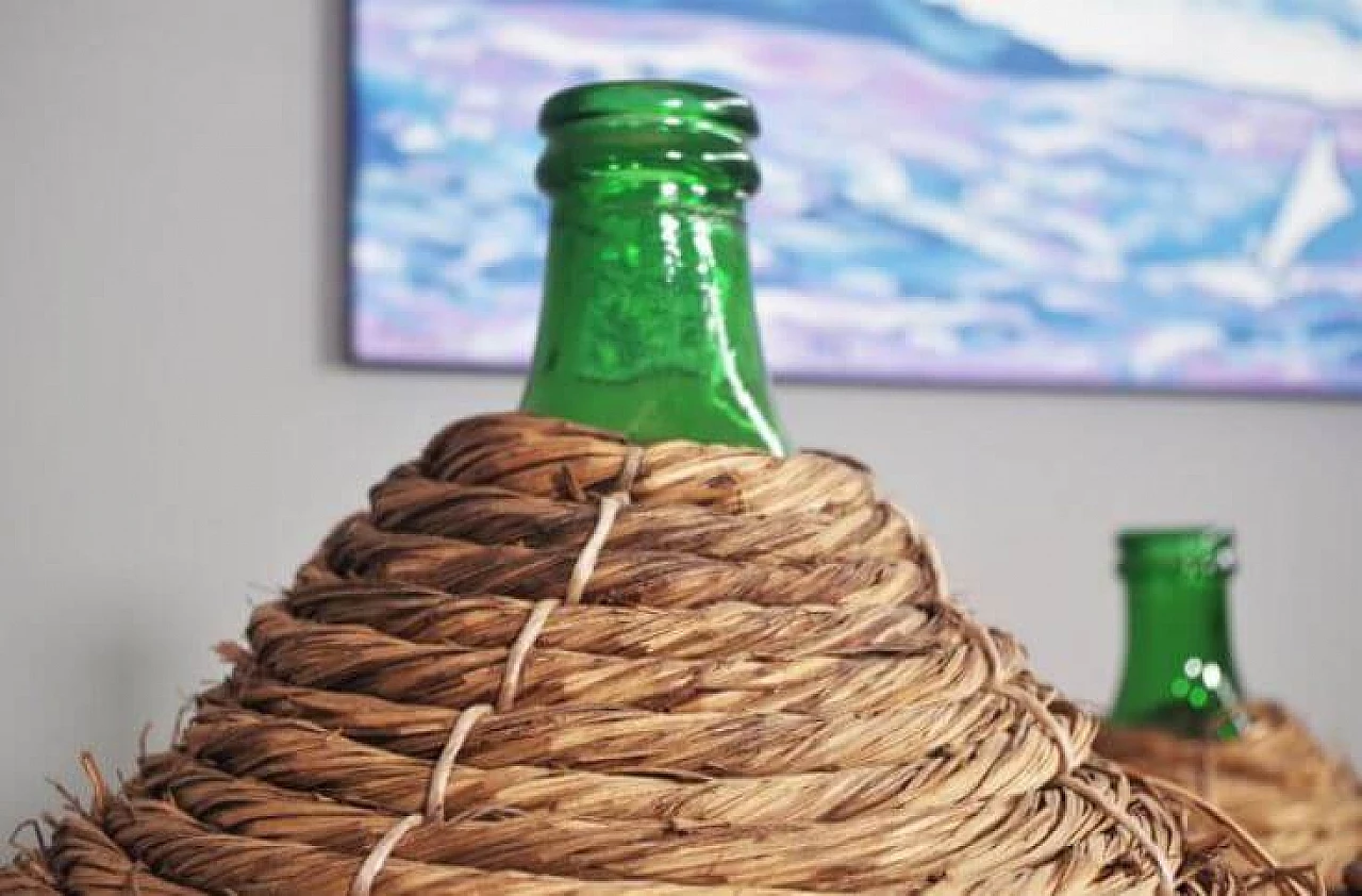 Pair of green glass demijohns, 1950s 1371776