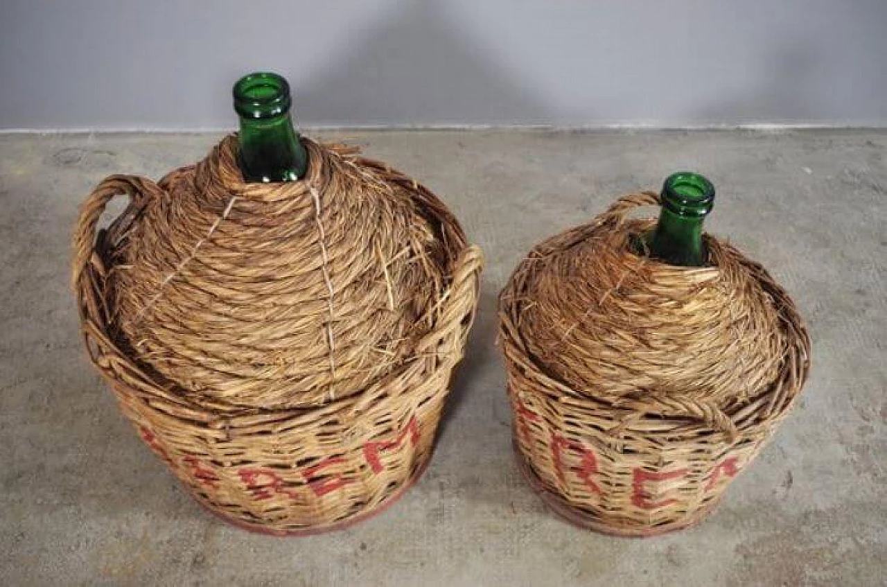 Pair of green glass demijohns, 1950s 1371777