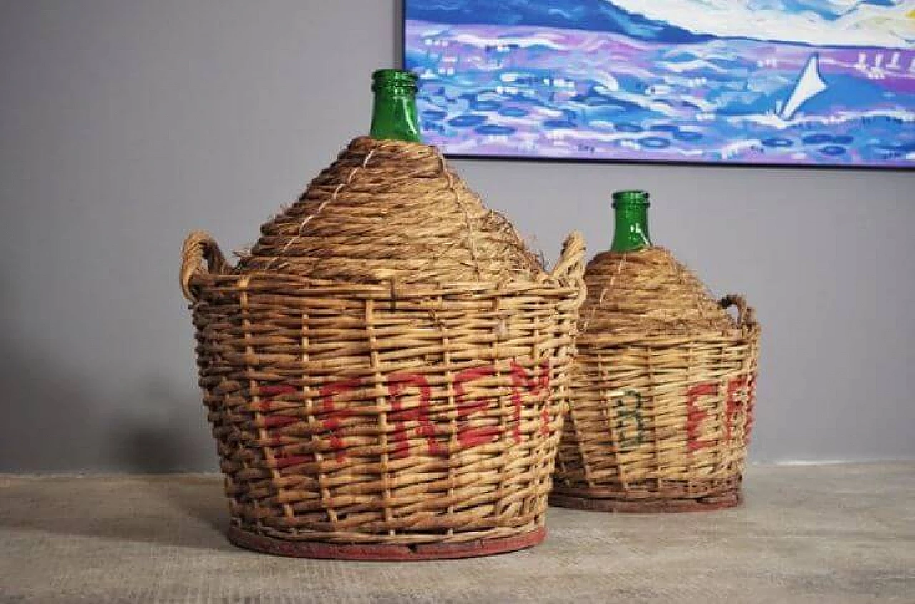 Pair of green glass demijohns, 1950s 1371779