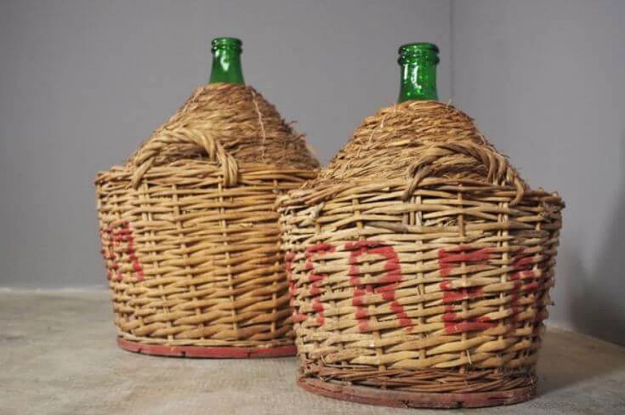 Pair of green glass demijohns, 1950s 1371780