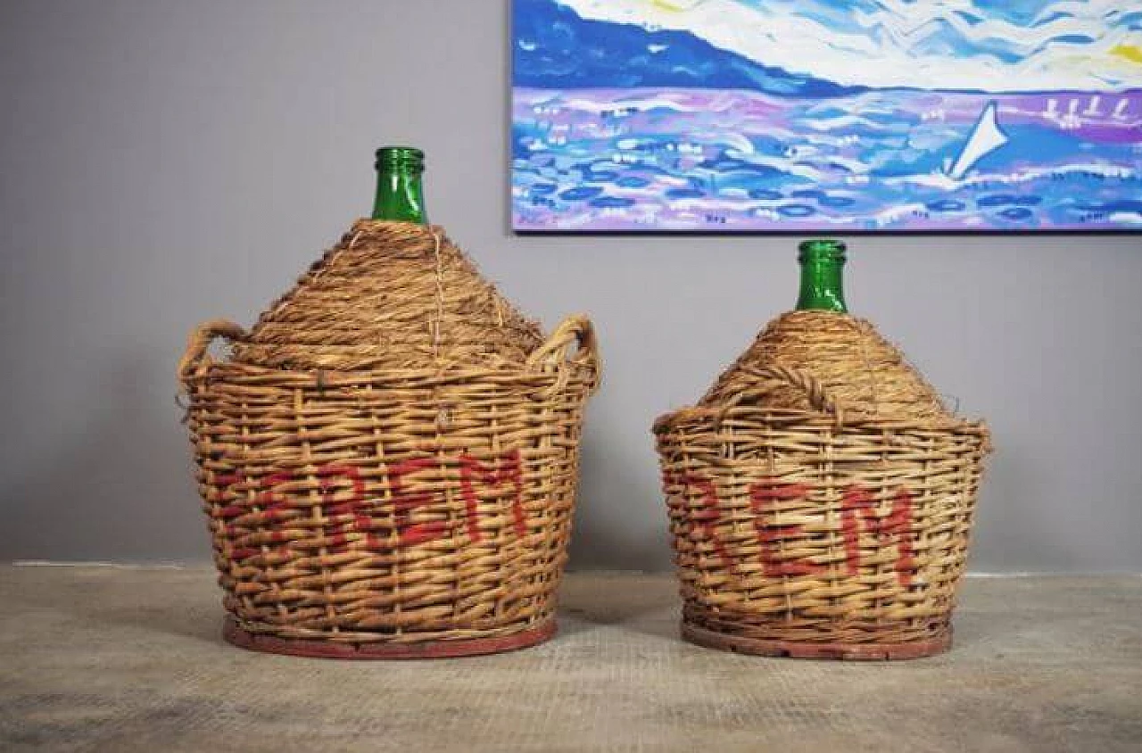 Pair of green glass demijohns, 1950s 1371782