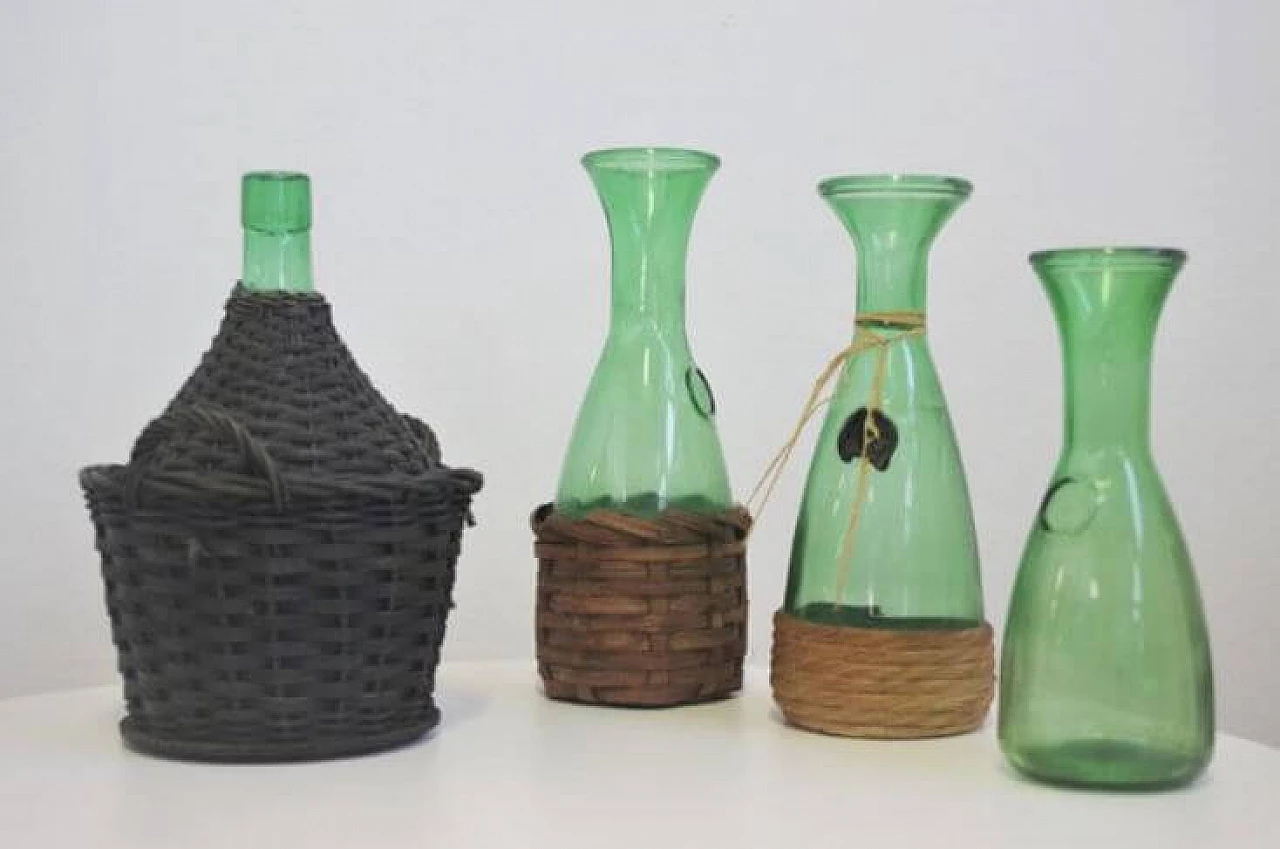 Group of 4 green glass decanters, 1950s 1371818