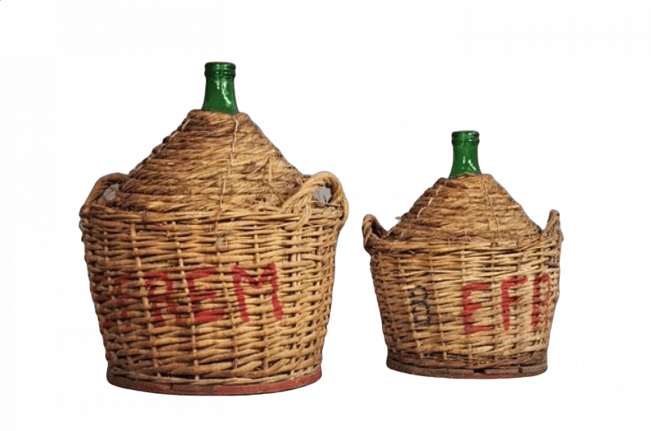 Pair of green glass demijohns, 1950s 1371876