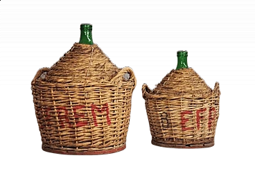 Pair of green glass demijohns, 1950s