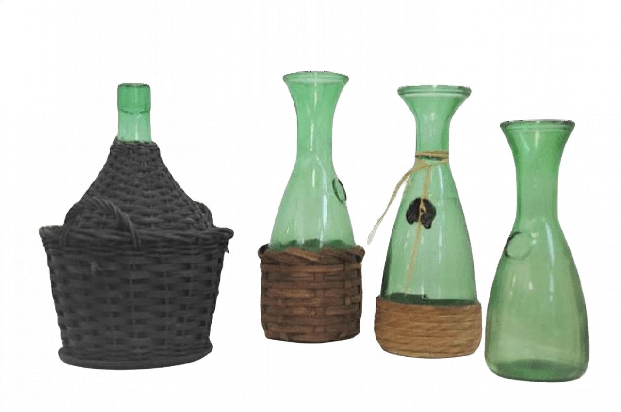 Group of 4 green glass decanters, 1950s 1371877