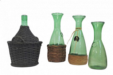 Group of 4 green glass decanters, 1950s
