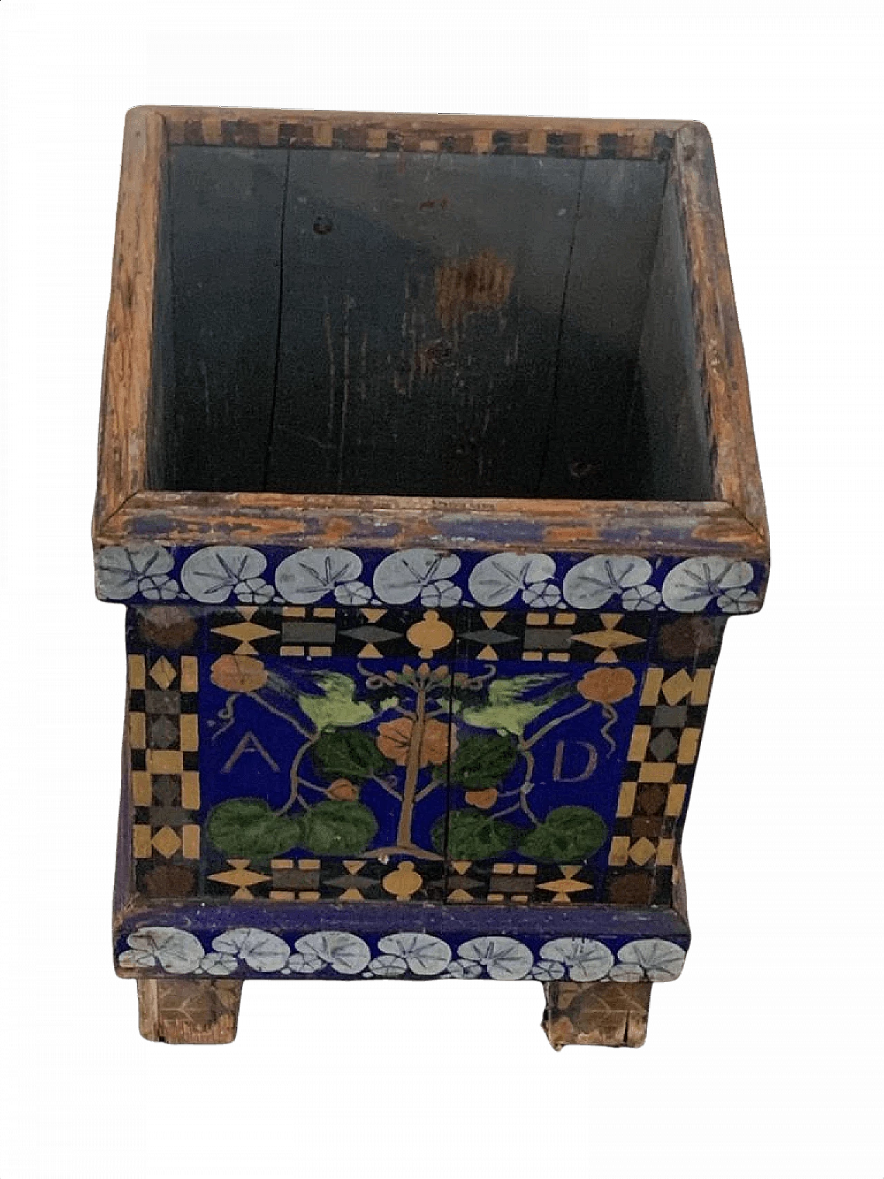 Art Nouveau planter lacquered and painted with flowers and birds, late 19th century 1372040