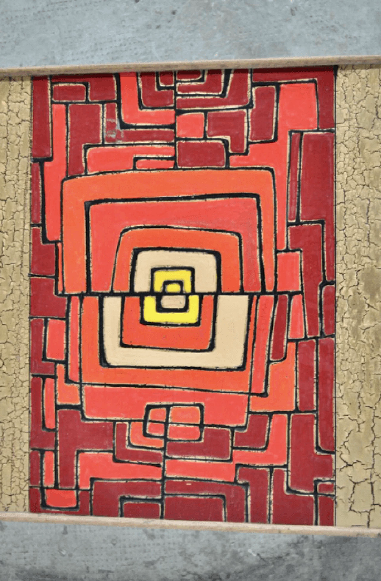 Tavolino in afrormosia, resina e craquelé dorato, anni '50 1372203