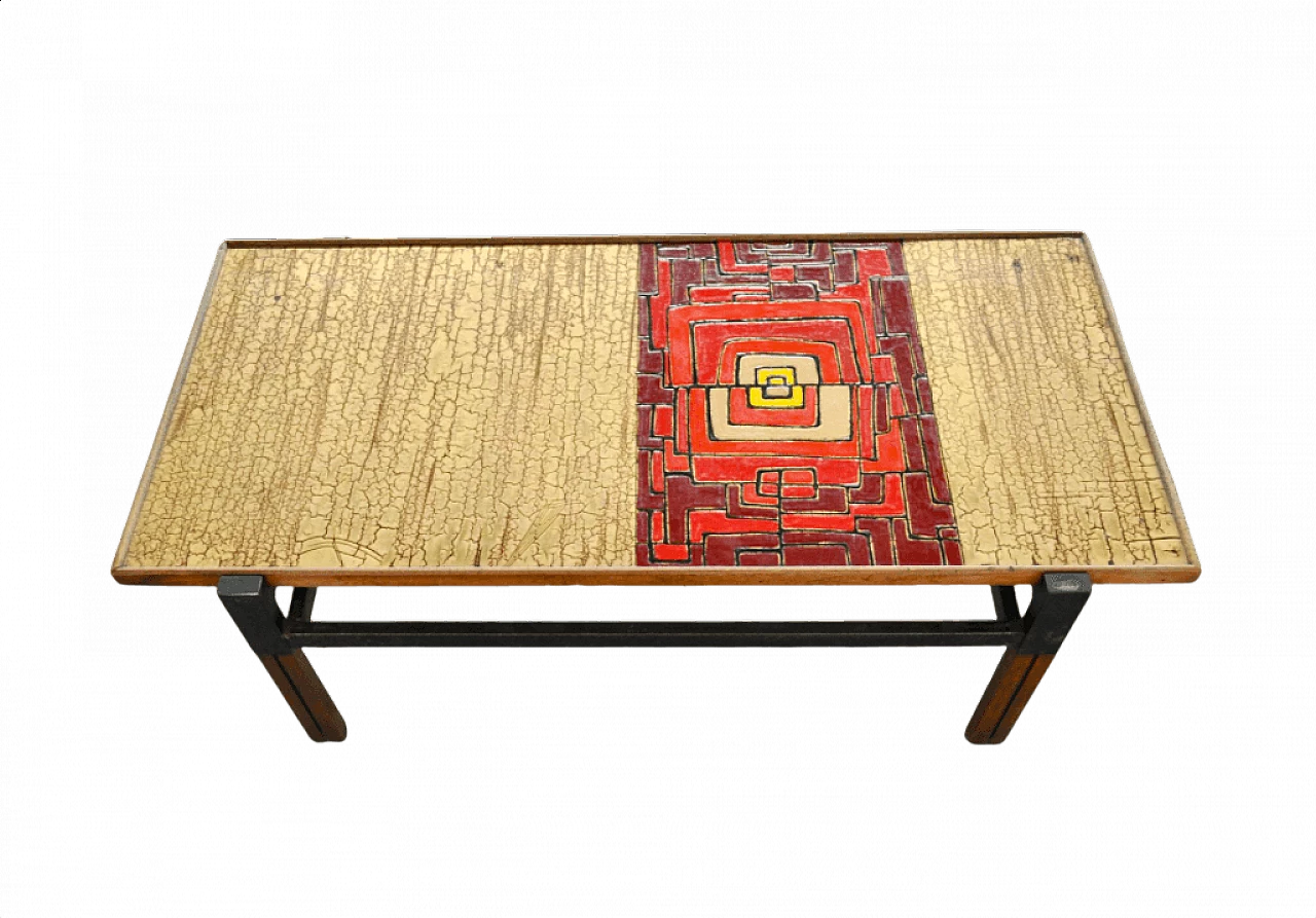 Tavolino in afrormosia, resina e craquelé dorato, anni '50 1372205