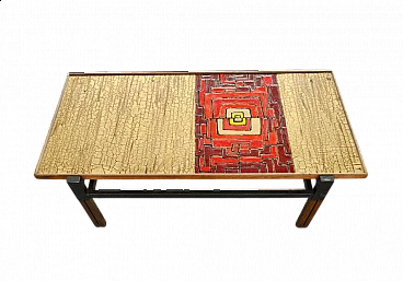 Tavolino in afrormosia, resina e craquelé dorato, anni '50
