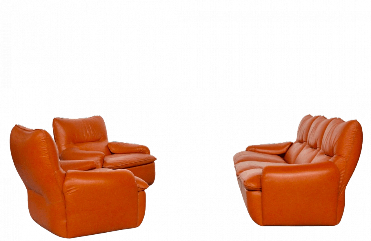 2 Armchairs and a leather sofa by Martino Perego for Seven Salotti, 1970s 1372324
