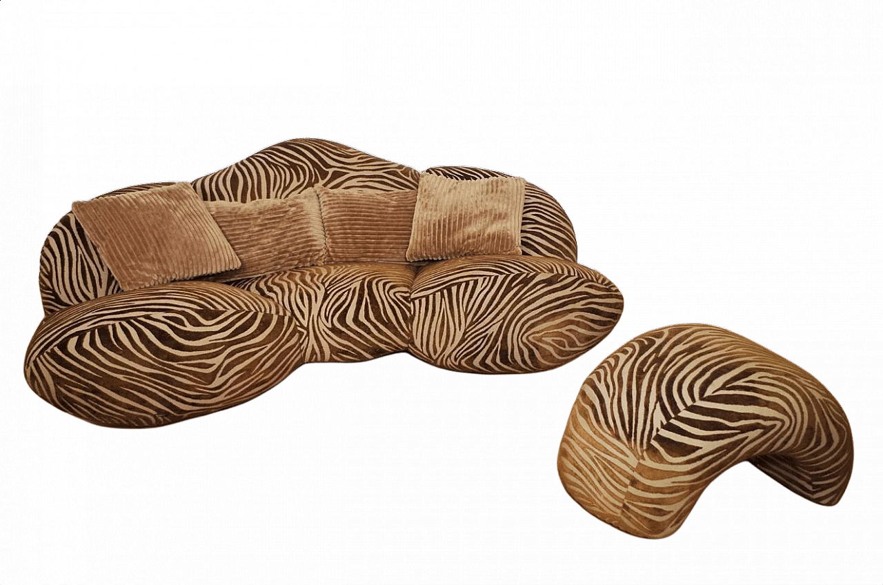Bretz Mumba 3 seater zebra fabric sofa with pouf, 2000s 1372444