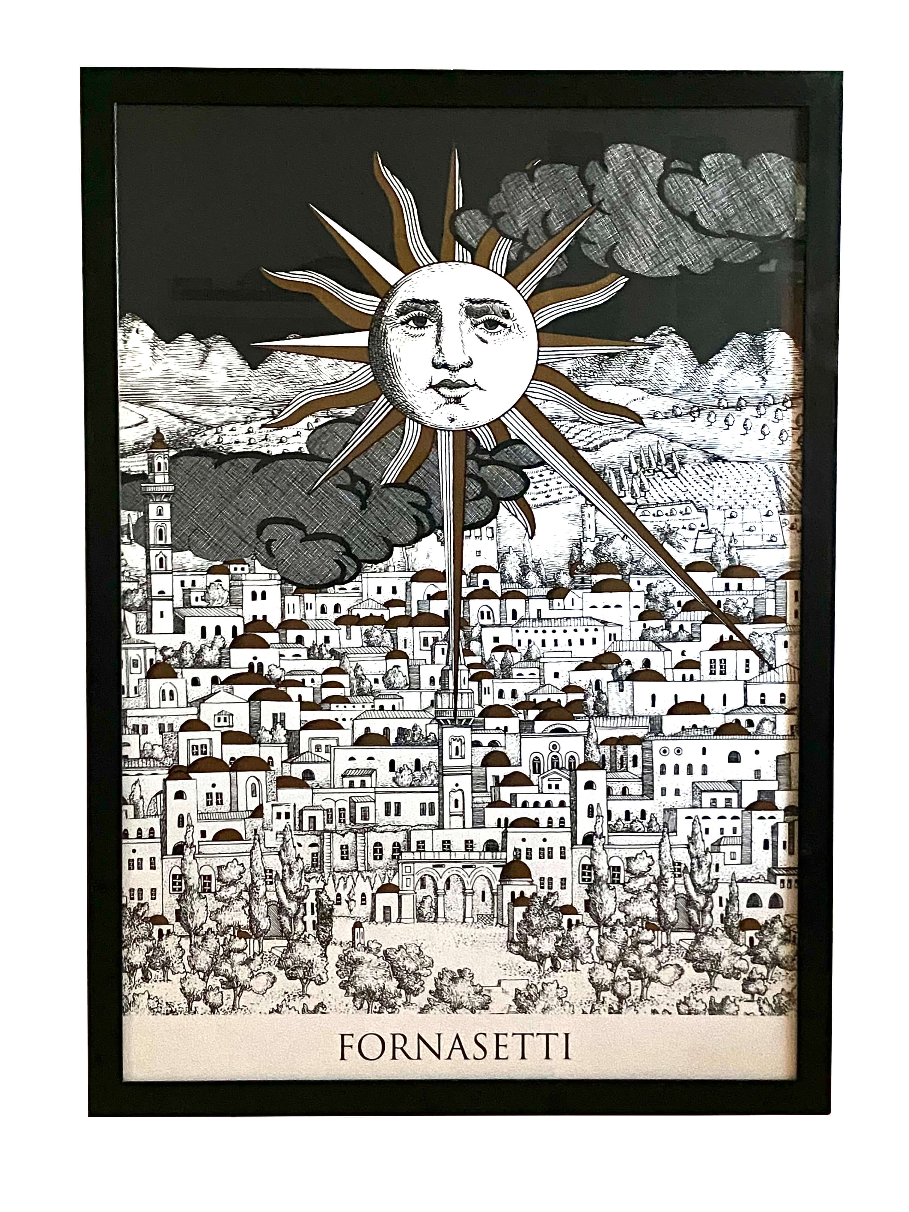 Screenprint Sun on Jerusalem by Piero Fornasetti, Graphique de