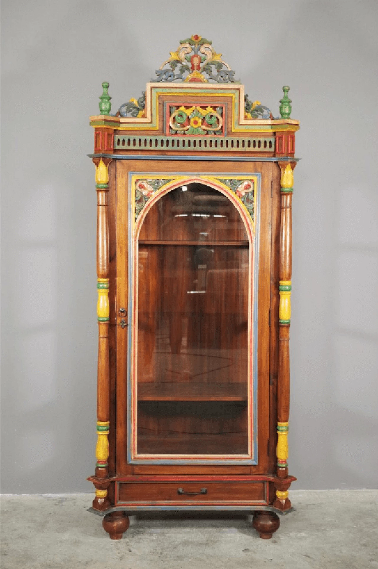 Hand-carved wooden display cabinet with door, 1970s 1372626