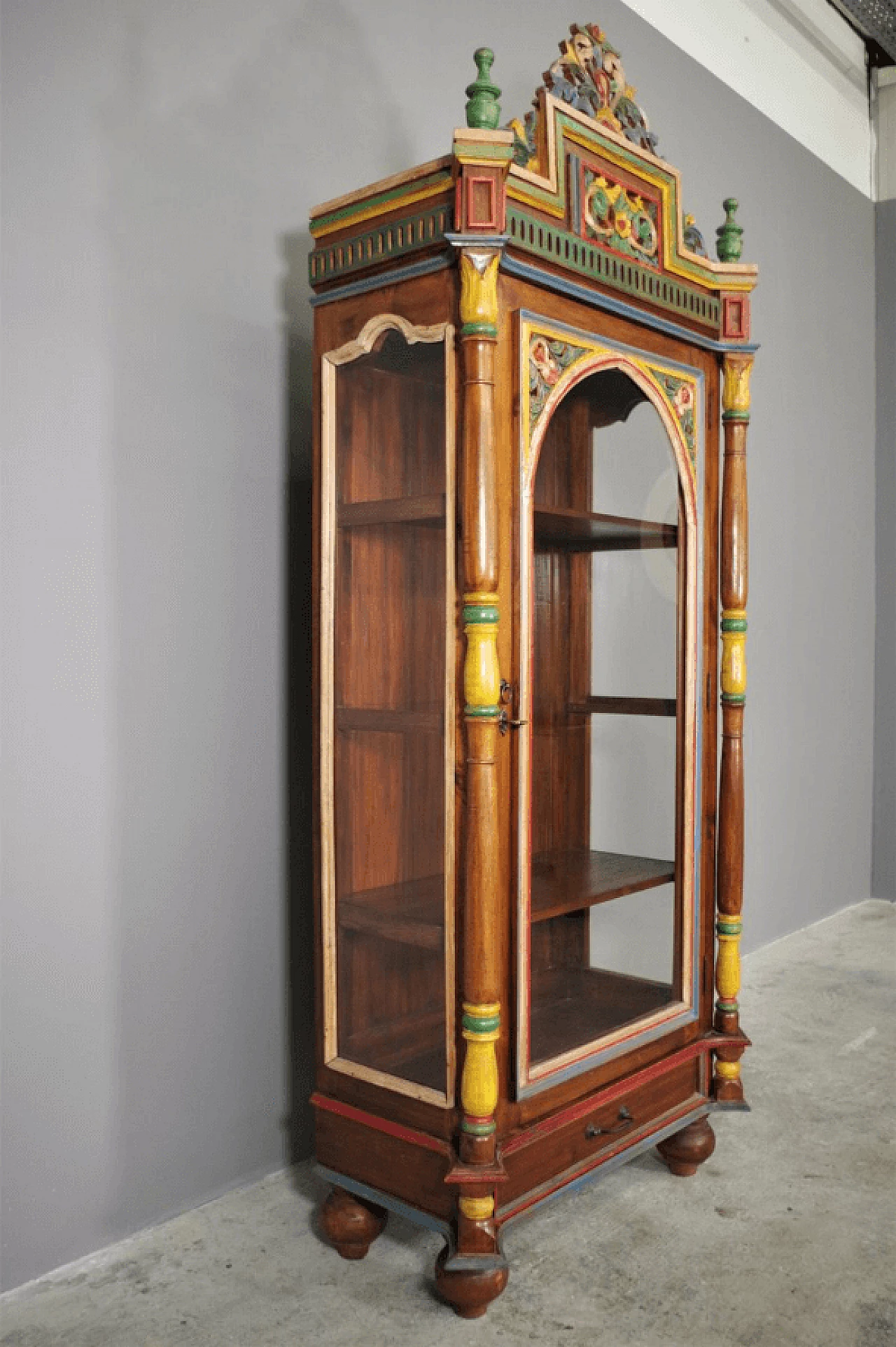 Hand-carved wooden display cabinet with door, 1970s 1372627
