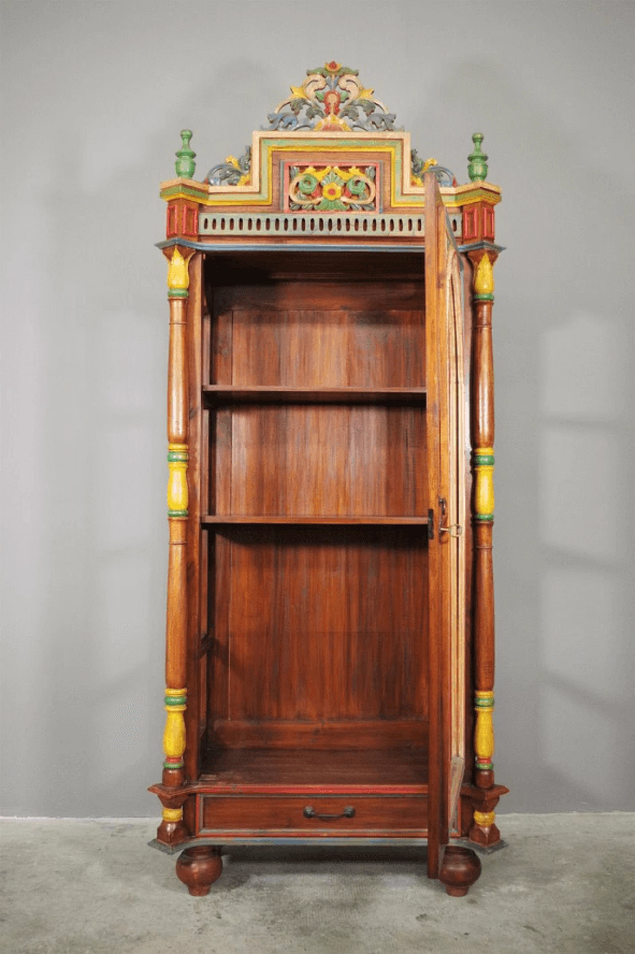 Hand-carved wooden display cabinet with door, 1970s 1372628