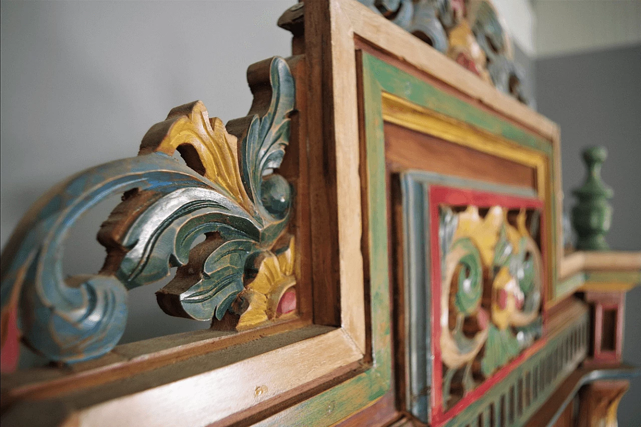 Hand-carved wooden display cabinet with door, 1970s 1372642