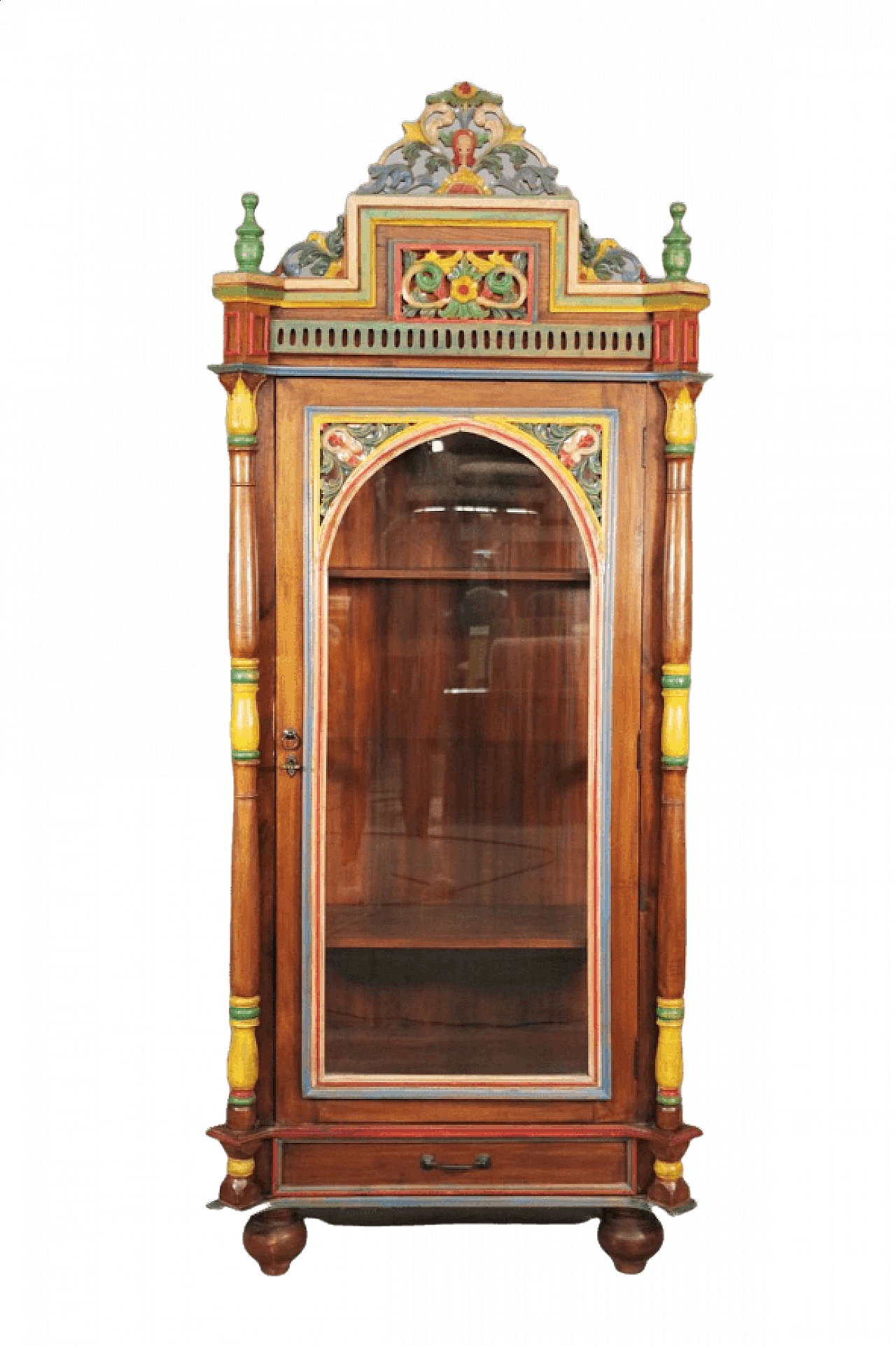 Hand-carved wooden display cabinet with door, 1970s 1372648