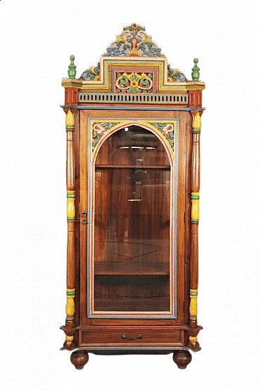 Hand-carved wooden display cabinet with door, 1970s