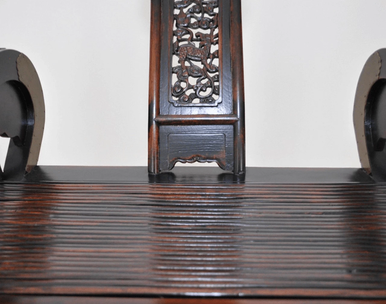 Sedia cinese pieghevole in legno di olmo e metallo, fine '800 1372693