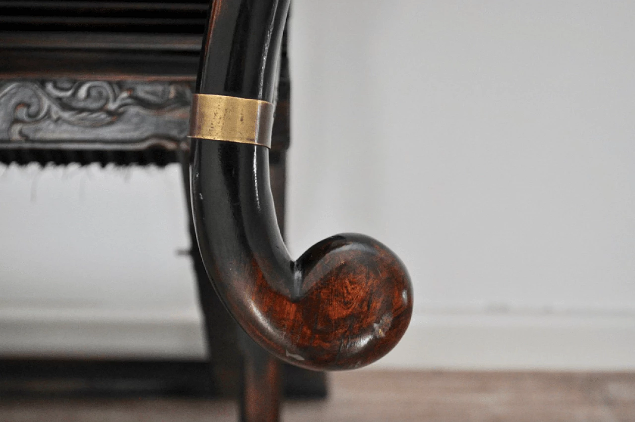 Sedia cinese pieghevole in legno di olmo e metallo, fine '800 1372694