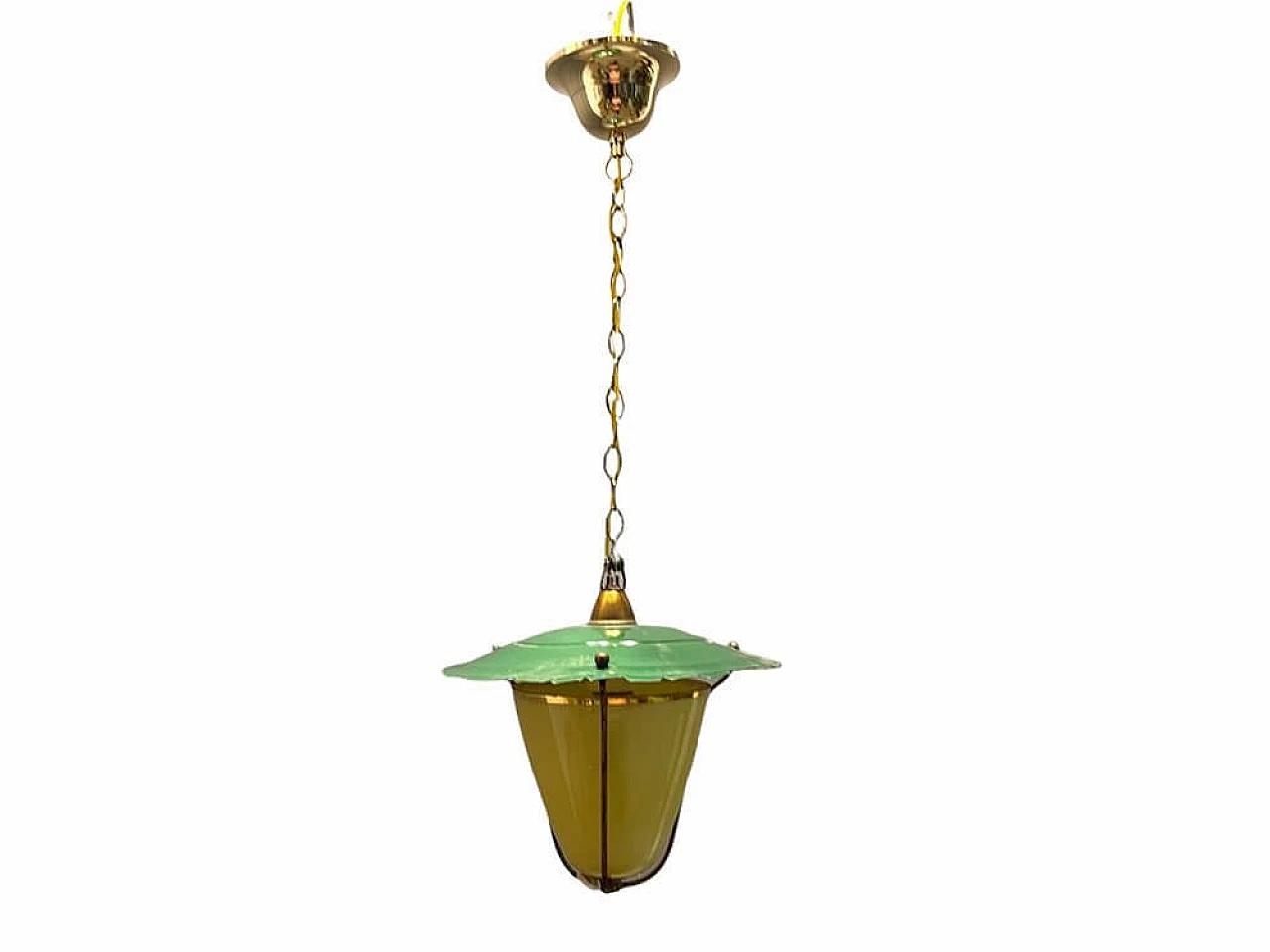 Lampada in vetro opalino e metallo verde, anni '50 1372736