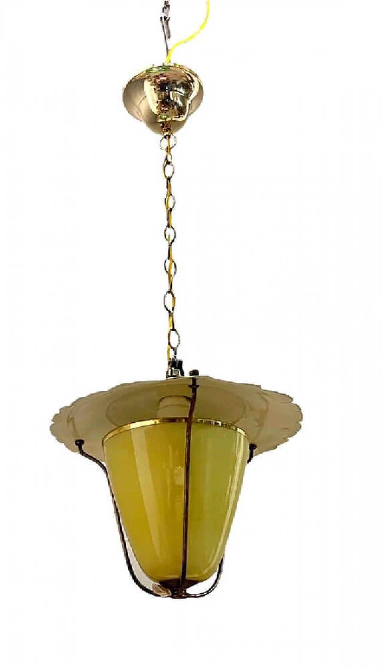 Lampada in vetro opalino e metallo verde, anni '50 1372738