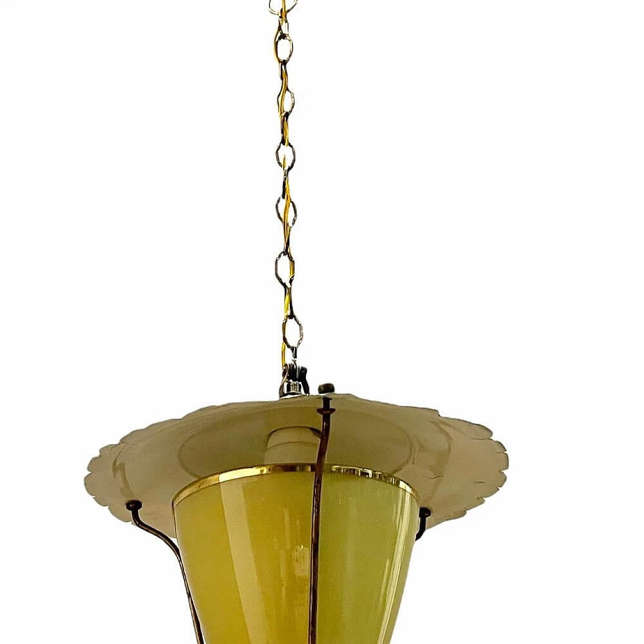 Lampada in vetro opalino e metallo verde, anni '50 1372743