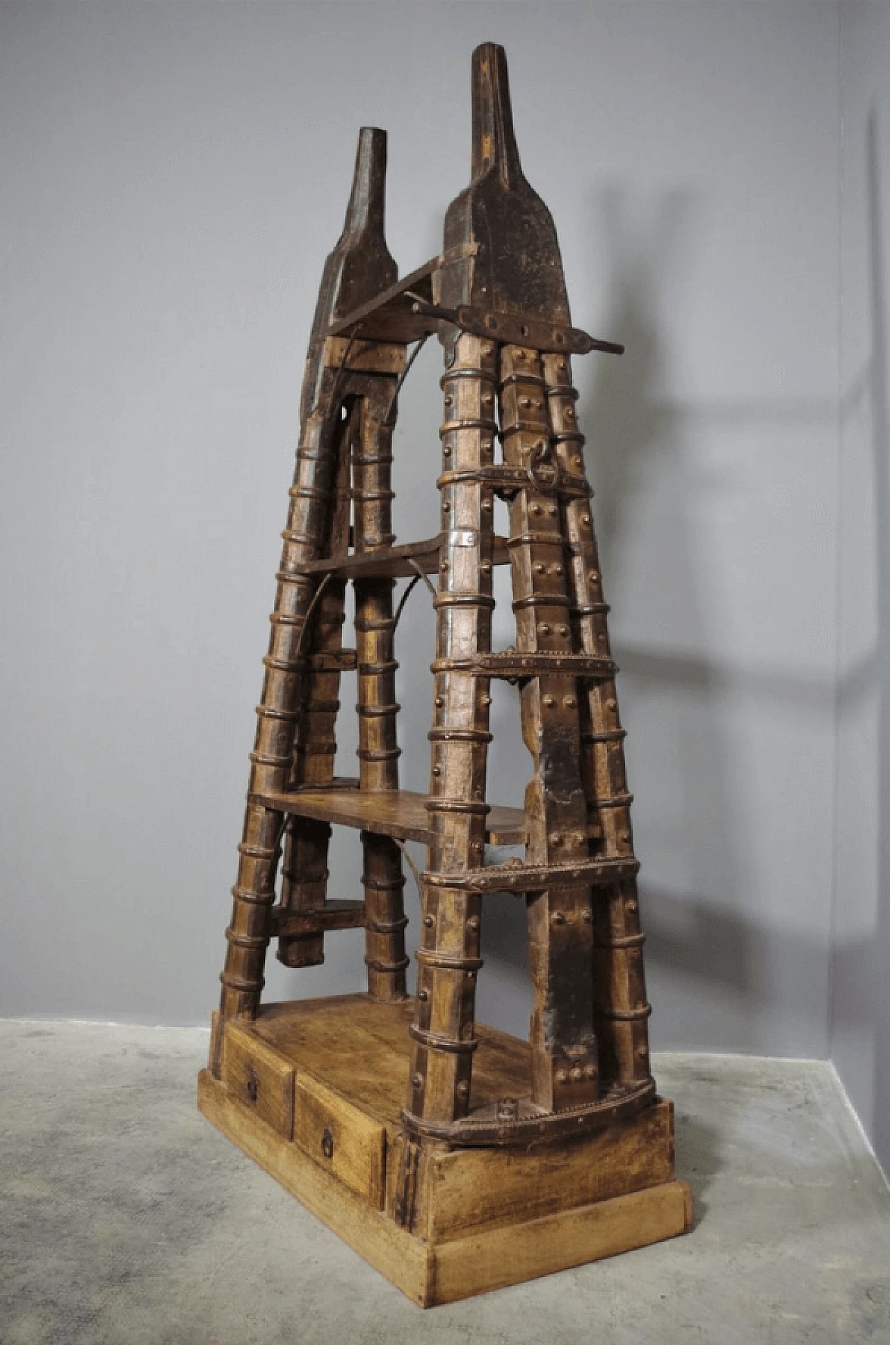 Indian teak bookcase recovered from an old wagon, 1980s 1372868