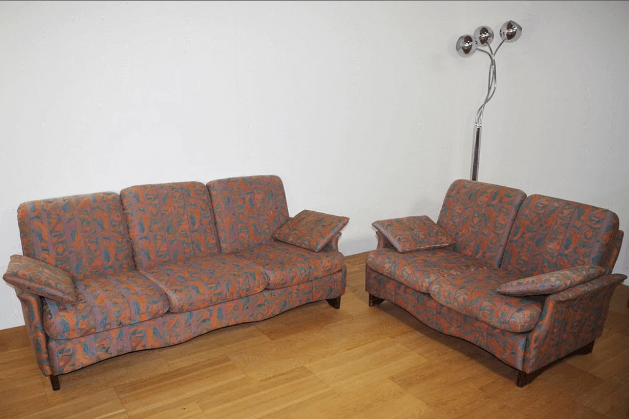 Pair of coloured sofas with wooden frame, 1970s 1372977