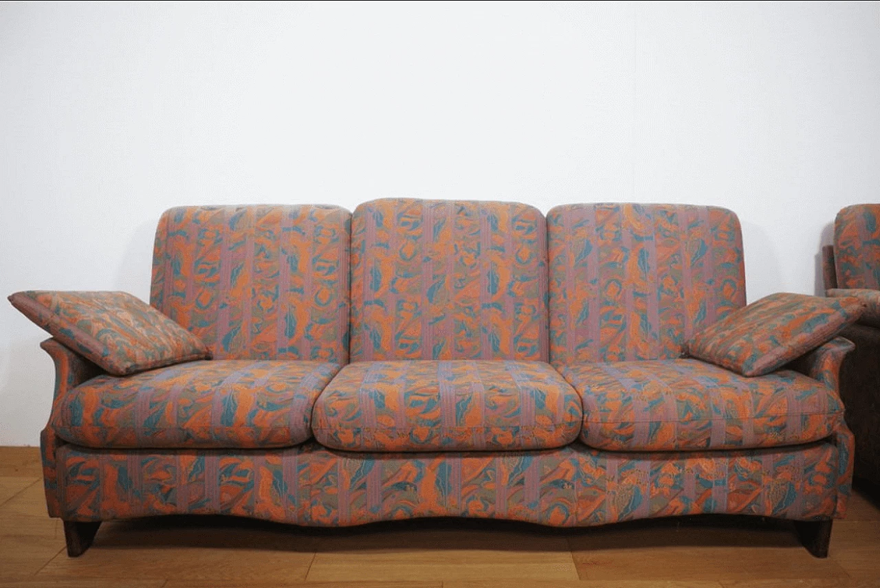 Pair of coloured sofas with wooden frame, 1970s 1372979