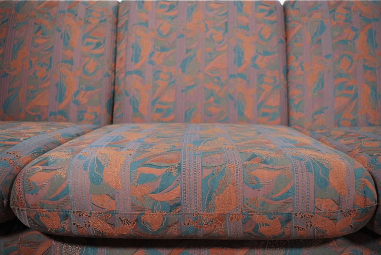 Pair of coloured sofas with wooden frame, 1970s 1372981