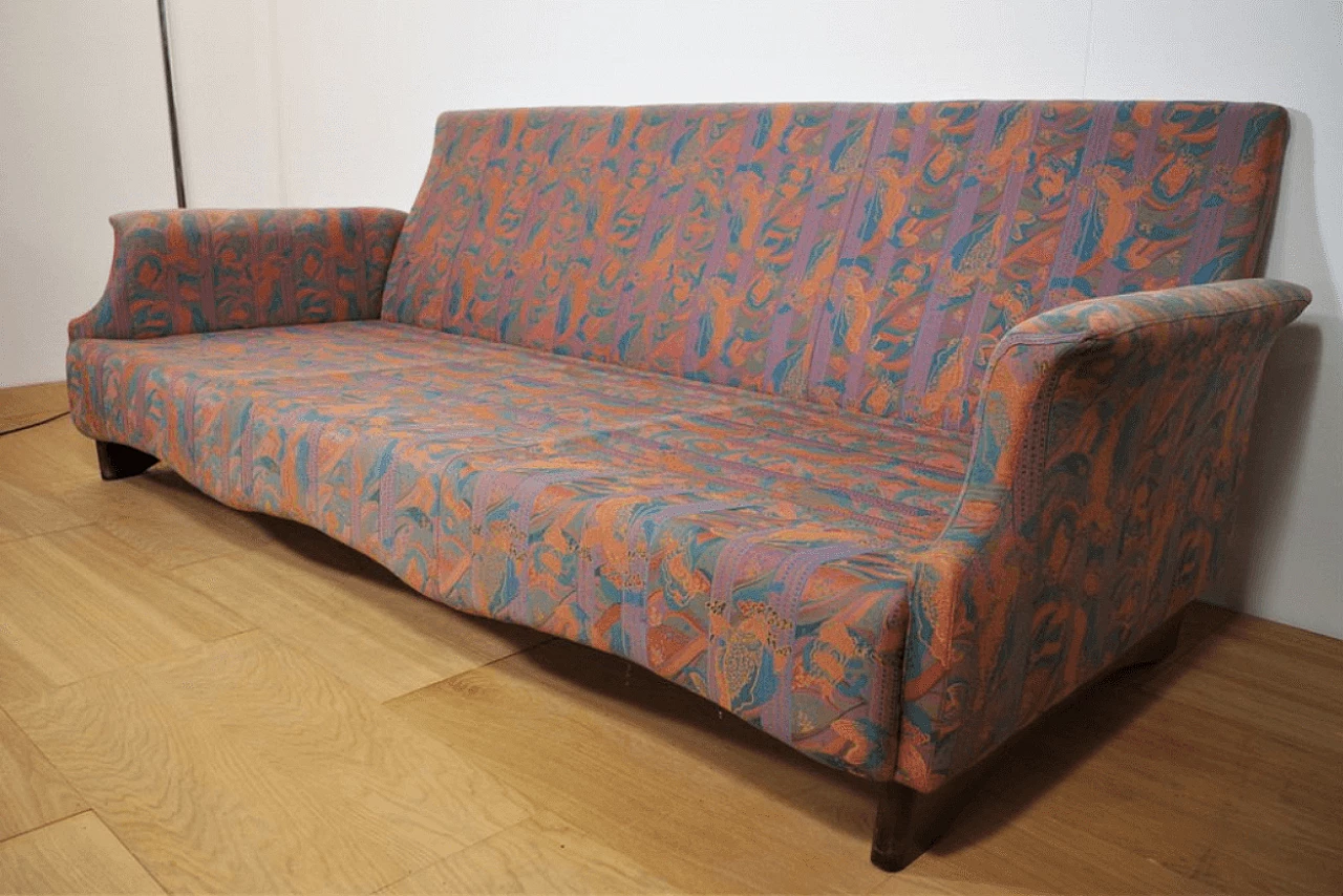 Pair of coloured sofas with wooden frame, 1970s 1372992