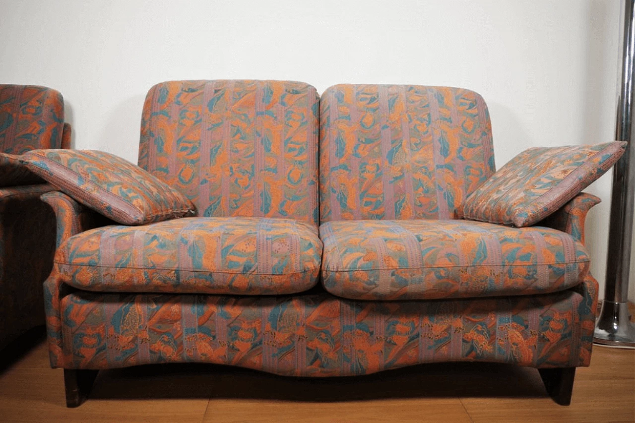 Pair of coloured sofas with wooden frame, 1970s 1372993