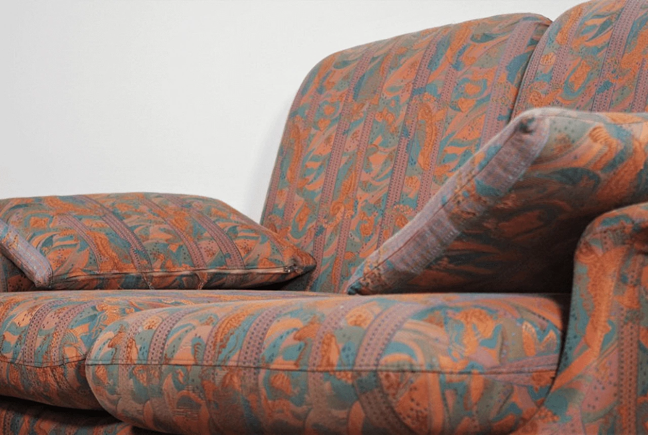 Pair of coloured sofas with wooden frame, 1970s 1372995