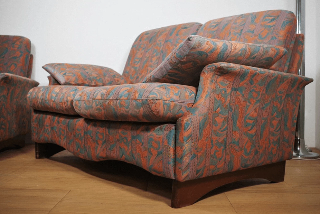 Pair of coloured sofas with wooden frame, 1970s 1372997