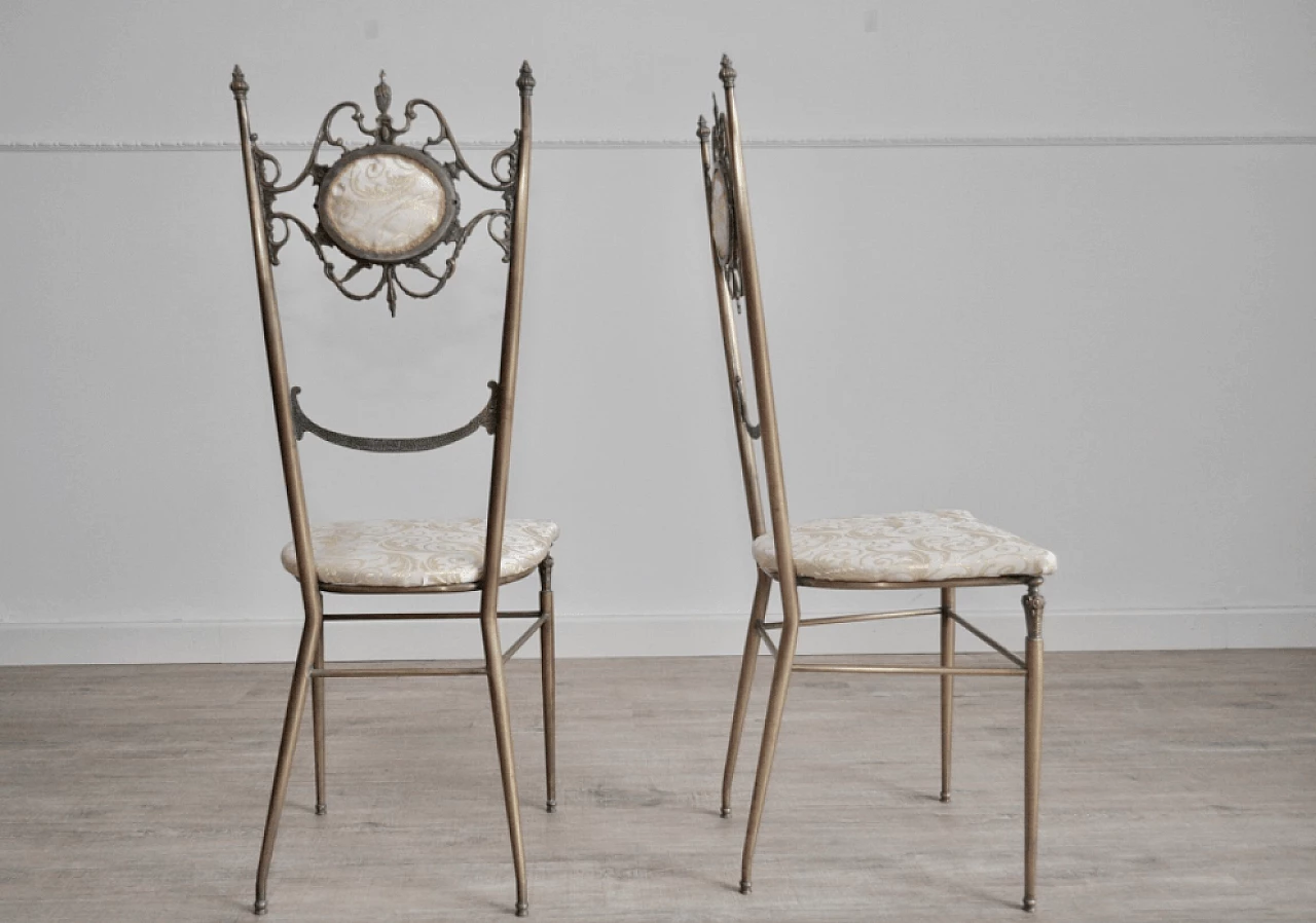 Pair of Chiavari brass chairs with satin seat, 1950s 1373116