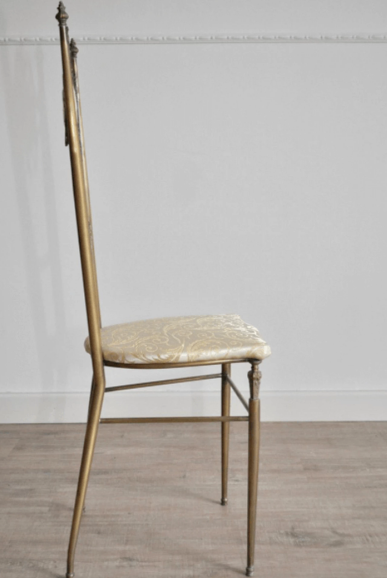 Pair of Chiavari brass chairs with satin seat, 1950s 1373117