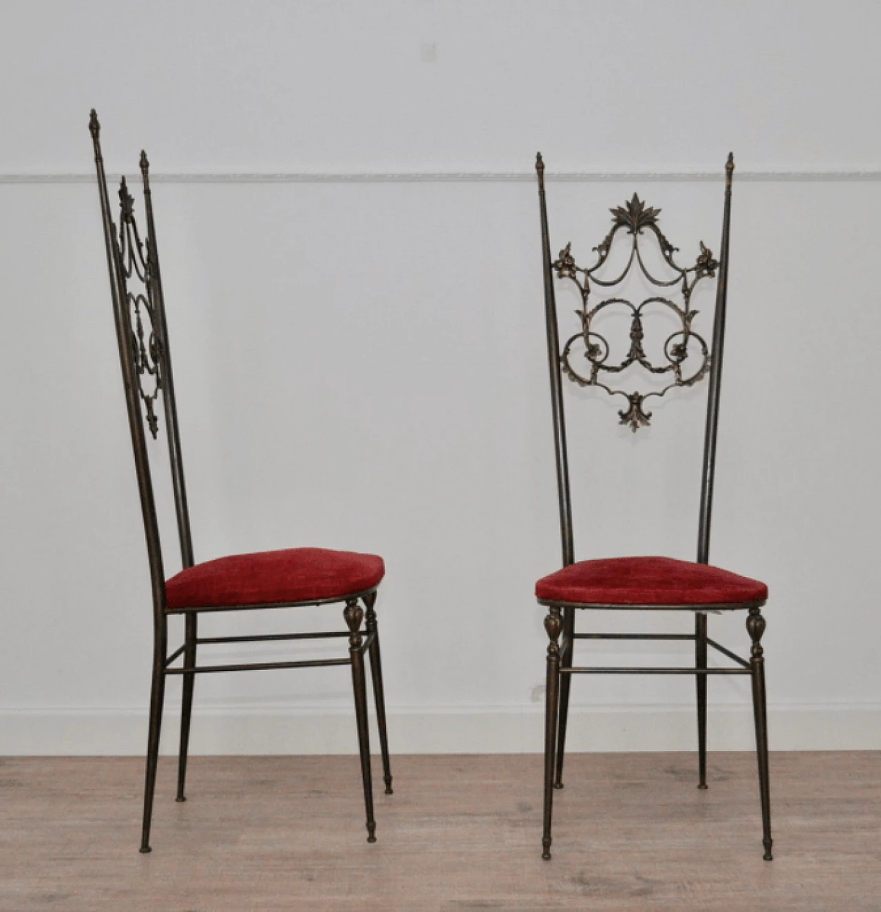 Pair of brass and velvet Chiavarine chairs, 1950s 1373141