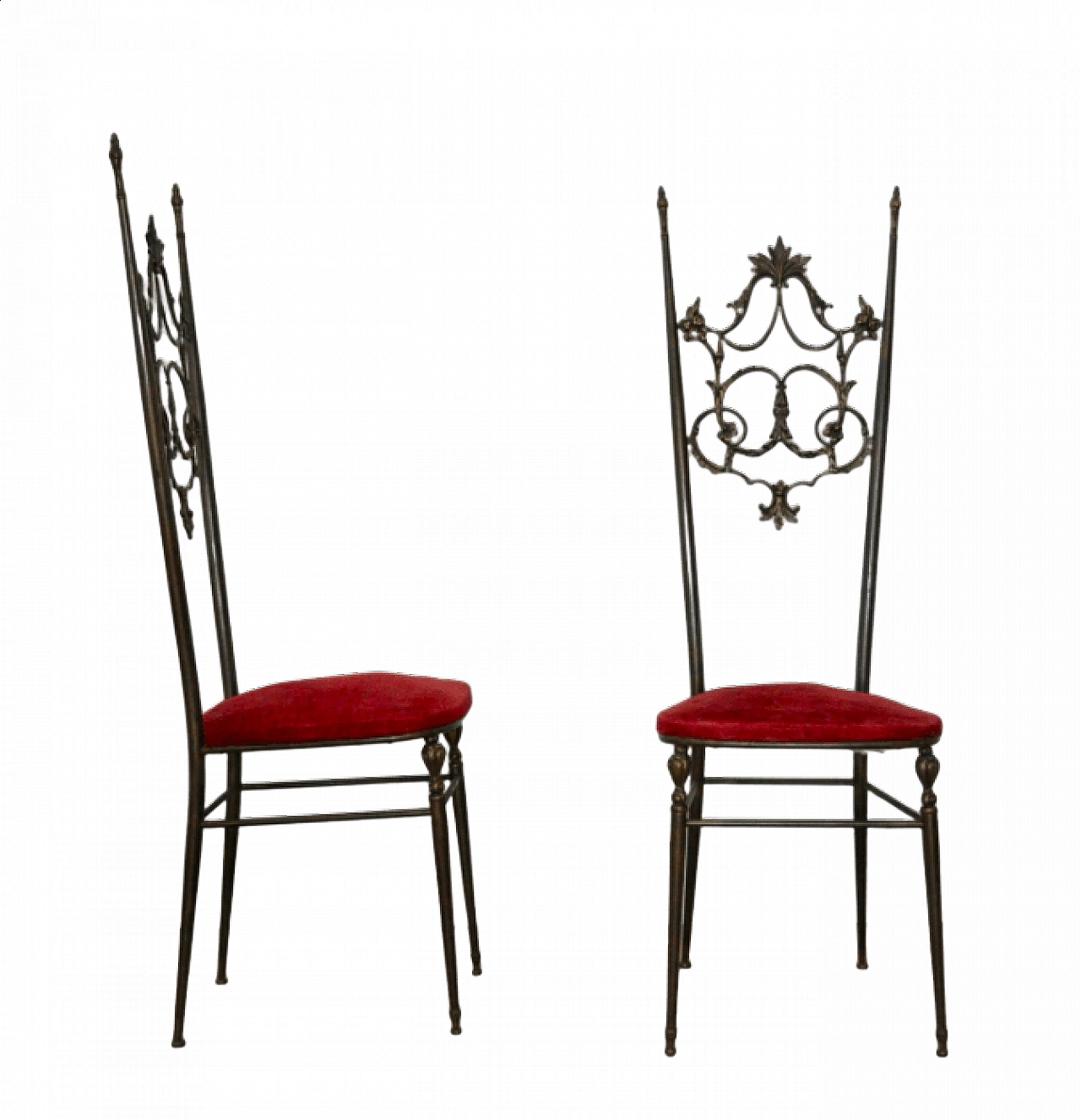 Pair of brass and velvet Chiavarine chairs, 1950s 1373148